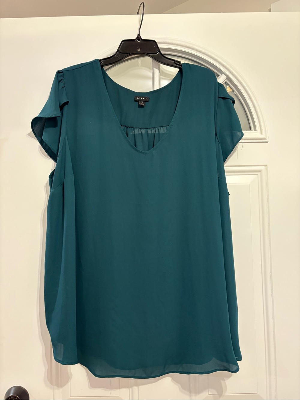 torrid Teal Chiffon Scoop Neck Flutter Sleeve Top